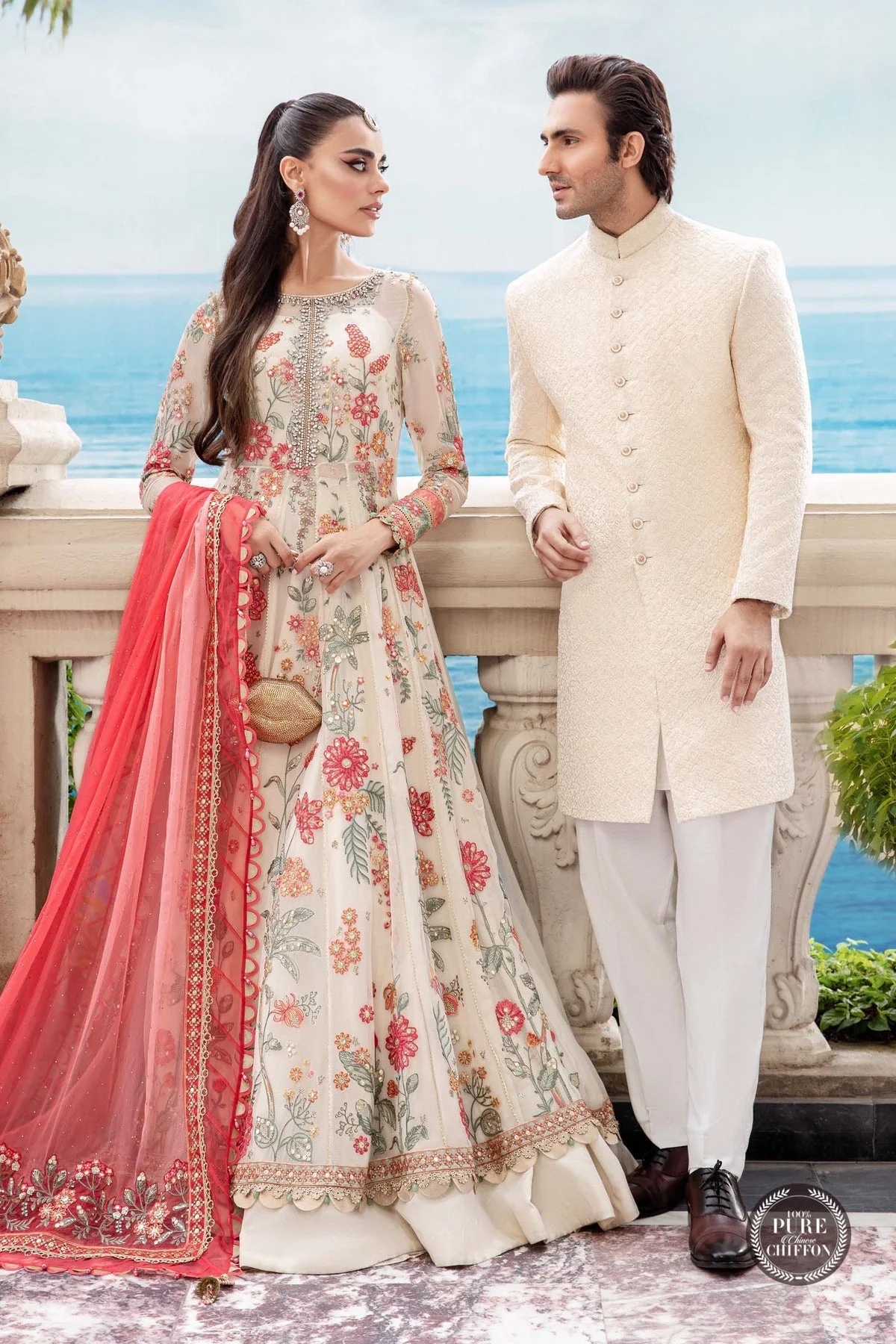 MPC-23-106 Cloud White Floral pakistani fashion outfit in white tones.